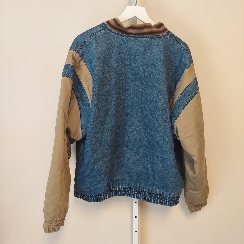 Yukon Trail Mens XL Denim Bomber Jacket FLAW Colorblock Vintage Streetwear - Picture 11 of 11